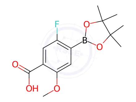 Chemical structure of Benzoic acid, 5-fluoro-2-methoxy-4-(4,4,5,5-tetramethyl-1,3,2-dioxaborolan-2-yl)-