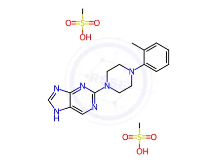 Chemical structure of methanesulfonic acid, 2-[4-(2-methylphenyl)piperazin-1-yl]-7H-purine