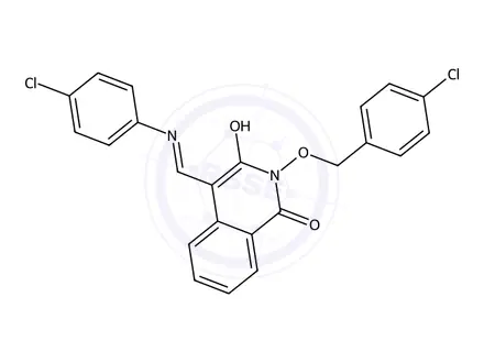Chemical structure of 2-((4-Chlorobenzyl)oxy)-4-(((4-chlorophenyl)imino)methyl)-3-hydroxyisoquinolin-1(2H)-one