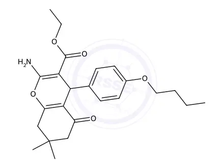 Chemical structure of Ethyl 2-amino-4-(4-butoxyphenyl)-7,7-dimethyl-5-oxo-5,6,7,8-tetrahydro-4H-chromene-3-carboxylate