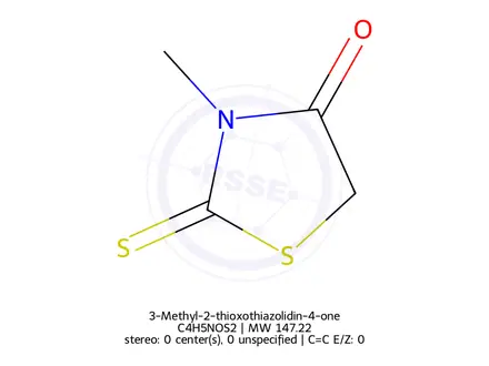 Chemical structure of 3-Methyl-2-thioxothiazolidin-4-one