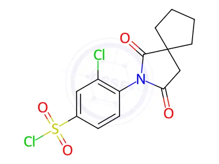 Chemical structure of 3-CHLORO-4-(1,3-DIOXO-2-AZASPIRO[4.4]NON-2-YL)BENZENESULFONYL CHLORIDE