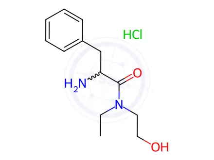 Chemical structure of 2-Amino-N-ethyl-N-(2-hydroxyethyl)-3-phenylpropanamide hydrochloride