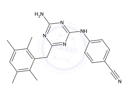 Chemical structure of 4-((4-Amino-6-(2,3,5,6-tetramethylbenzyl)-1,3,5-triazin-2-yl)amino)benzonitrile