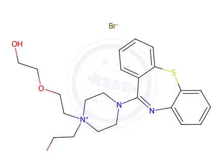Chemical structure of 4-(Dibenzo[b,f][1,4]thiazepin-11-yl)-1-(2-(2-hydroxyethoxy)ethyl)-1-(2-hydroxyethyl)piperazin-1-ium Bromide
