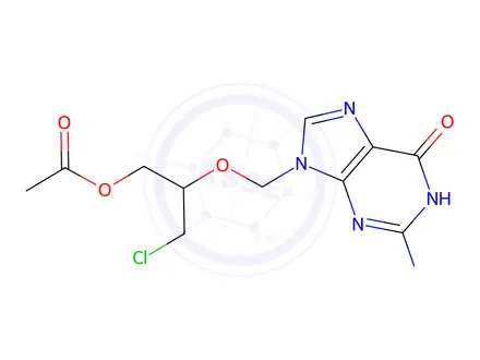Chemical structure of 2-((2-Amino-6-oxo-1,6-dihydro-9H-purin-9-yl)methoxy)-3-chloropropyl Acetate