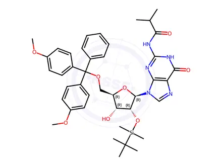 Chemical structure of 5'-O-DMT-2'-O-iBu-N-Bz-Guanosine