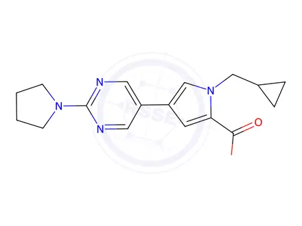 Chemical structure of 1-(Cyclopropylmethyl)-4-(2-(pyrrolidin-1-yl)pyrimidin-5-yl)-1H-pyrrole-2-carboxylic acid