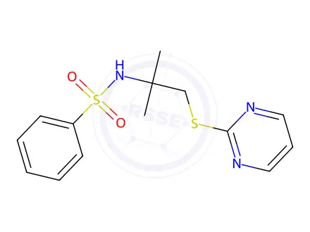 Chemical structure of N-(2-Methyl-1-(pyrimidin-2-ylthio)propan-2-yl)benzenesulfonamide
