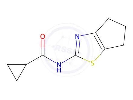 Chemical structure of N-(5,6-dihydro-4H-cyclopenta[d]thiazol-2-yl)cyclopropanecarboxamide