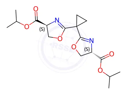 Chemical structure of (4S,4'S)-Diisopropyl 2,2'-(cyclopropane-1,1-diyl)bis(4,5-dihydrooxazole-4-carboxylate)