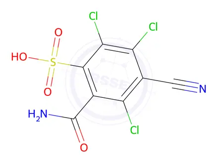 Chemical structure of 2-Carbamyl-3,5,6-trichloro-4-cyanobenzenesulfonic Acid