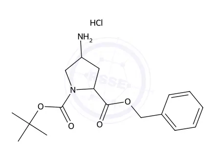 Chemical structure of 2-Benzyl 1-tert-butyl (2R,4S)-4-aminopyrrolidine-1,2-dicarboxylate hydrochloride