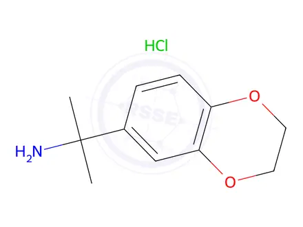 Chemical structure of 2-(2,3-dihydro-1,4-benzodioxin-6-yl)propan-2-amine hydrochloride