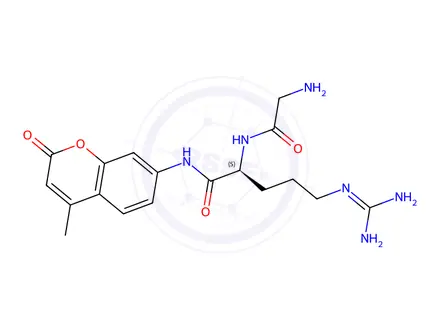 Chemical structure of (S)-2-(2-aminoacetamido)-5-((diaminomethylene)amino)-N-(4-methyl-2-oxo-2H-chromen-7-yl)pentanamide