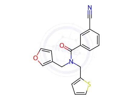 Chemical structure of 3-Cyano-N-(furan-3-ylmethyl)-N-(thiophen-2-ylmethyl)benzamide