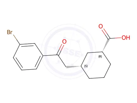 Chemical structure of (1R,3S)-3-(2-(3-bromophenyl)-2-oxoethyl)cyclohexane-1-carboxylic acid