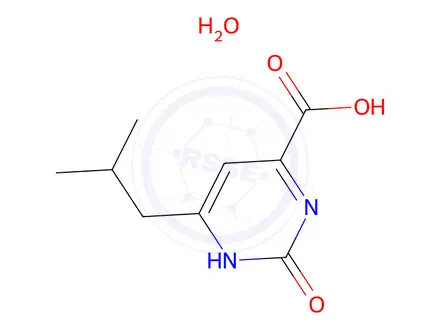 Chemical structure of 6-(2-methylpropyl)-2-oxo-1,2-dihydropyrimidine-4-carboxylic acid hydrate