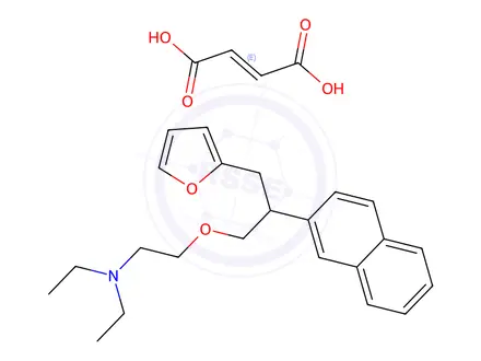 Chemical structure of N,N-Diethyl-2-(3-(furan-2-yl)-2-(naphthalen-2-yl)propoxy)ethanamine fumarate