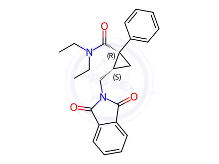Chemical structure of Rel-(1R,2S)-2-[(1,3-Dihydro-1,3-dioxo-2H-isoindol-2-yl)methyl]-N,N-diethyl-1-phenylcyclopropanecarboxamide
