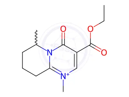 Chemical structure of 3-(ethoxycarbonyl)-6,7,8,9-tetrahydro-1,6-dimethyl-4-oxo-4H-pyrido[1,2-a]pyrimidinium
