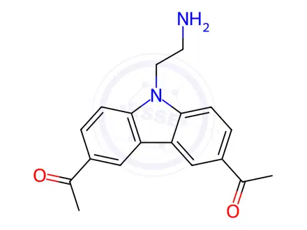 Chemical structure of Ethanone, 1,1'-[9-(2-aminoethyl)-9H-carbazole-3,6-diyl]bis-