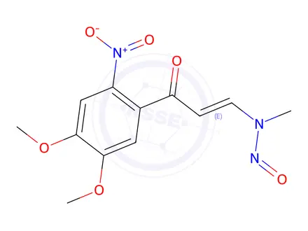 Chemical structure of (E)-N-(3-(4,5-dimethoxy-2-nitrophenyl)-3-oxoprop-1-en-1-yl)-N-methylnitrous amide