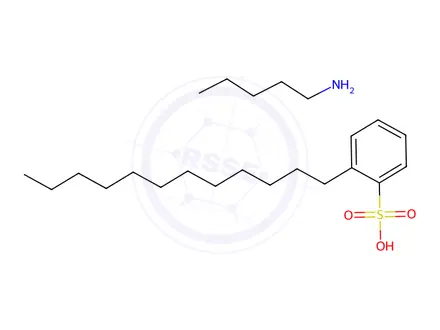 Chemical structure of dodecylbenzenesulphonic acid, compound with pentylamine (1:1)