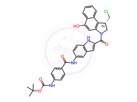 Chemical structure of tert-butyl (S)-(4-((2-(1-(Chloromethyl)-5-hydroxy-2,3-dihydro-1H-benzo[e]indole-3-carbonyl)-1H-indol-5-yl)carbamoyl)phenyl)carbamate