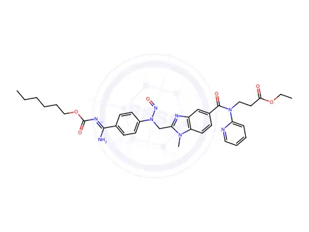 Chemical structure of ethyl (Z)3-(2-(((4-(N`-((hexyloxy)carbonyl)carbamimidoyl)phenyl)(nitroso)amino)methyl)-1-methyl-N-(pyridin-2-yl)-1H-benzo[d]imidazole-5-carboxamido)propanoate