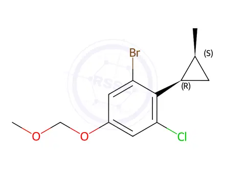 Chemical structure of Benzene, 1-bromo-3-chloro-5-(methoxymethoxy)-2-[(1R,2S)-2-methylcyclopropyl]-, rel-