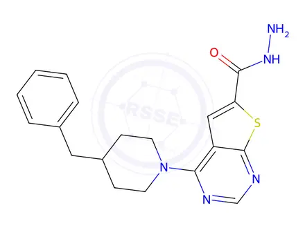 Chemical structure of 4-(4-Benzylpiperidin-1-yl)thieno[2,3-d]pyrimidine-6-carbohydrazide