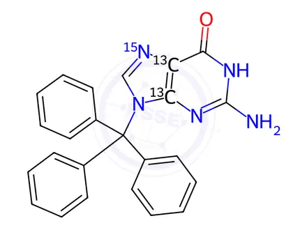 Chemical structure of 9N-Trityl Guanine-13C2,15N