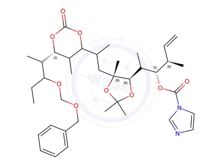 Chemical structure of 14-benzyloxymethoxy-10,12-O-carbonyl-4-N-imidazolylcarbonyl-6,7-isopropylidene-3,5,7,9,11,13-hexamethylhexadec-1-ene-4,6,7,10,12,14-hexol