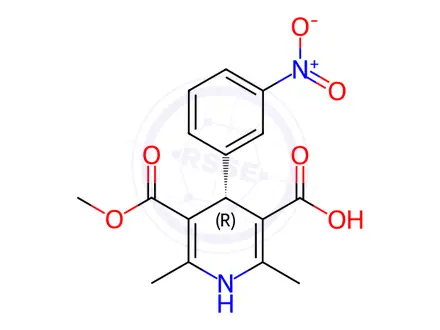 Chemical structure of (R)-(-)-1,4-Dihydro-2,6-dimethyl-4-(3-nitrophenyl)-3,5-pyridinedicarboxylic Acid Monomethyl Ester