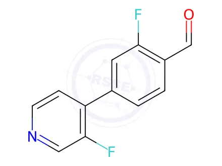 Chemical structure of 2-fluoro-4-(3-fluoropyridin-4-yl)benzaldehyde
