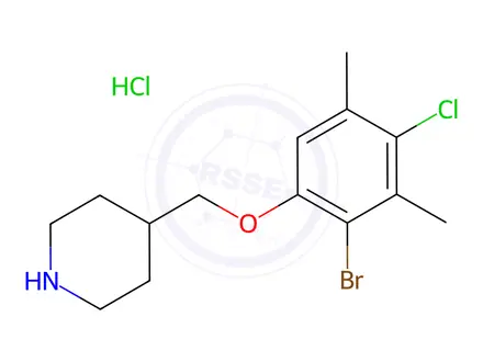 Chemical structure of 4-[(2-Bromo-4-chloro-3,5-dimethylphenoxy)methyl]-piperidine hydrochloride