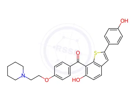 Chemical structure of 3-Des[4-(2-Piperidinyl)ethoxy]benzoyl-7-[4-(2-Piperidinyl)ethoxy]benzoyl Raloxifene (>90%)