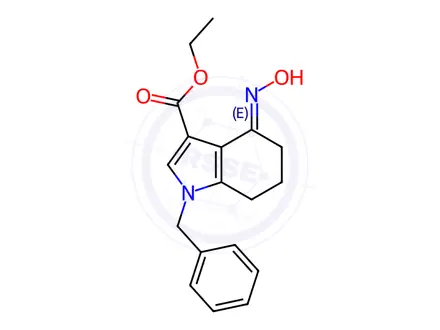Chemical structure of Ethyl (4E)-1-benzyl-4-(hydroxyimino)-4,5,6,7-tetrahydro-1H-indole-3-carboxylate