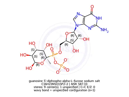 Chemical structure of guanosine 5'-diphospho-alpha-L-fucose sodium salt