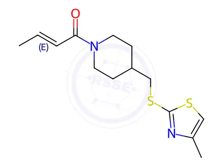 Chemical structure of (E)-1-(4-(((4-Methylthiazol-2-yl)thio)methyl)piperidin-1-yl)but-2-en-1-one