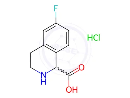 Chemical structure of 6-Fluoro-1,2,3,4-tetrahydroisoquinoline-1-carboxylic acid hydrochloride