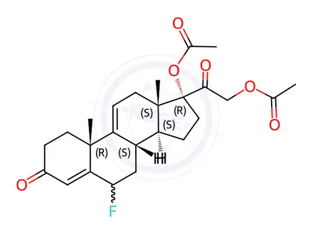 Chemical structure of 6-Fluoro-17,21-dihydroxypregna-4,9(11)-diene-3,20-dione 17,21-diacetate