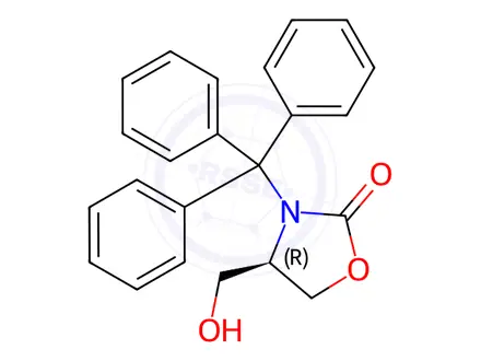 Chemical structure of 2-Oxazolidinone, 4-(hydroxymethyl)-3-(triphenylmethyl)-, (4R)-