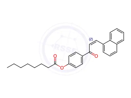 Chemical structure of 4-[(2Z)-3-(Naphthalen-1-yl)prop-2-enoyl]phenyl octanoate