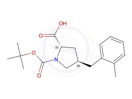 Chemical structure of (2S,4R)-1-(tert-Butoxycarbonyl)-4-(2-methylbenzyl)pyrrolidine-2-carboxylic acid