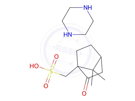 Chemical structure of piperazine 2-oxobornane-10-sulphonate