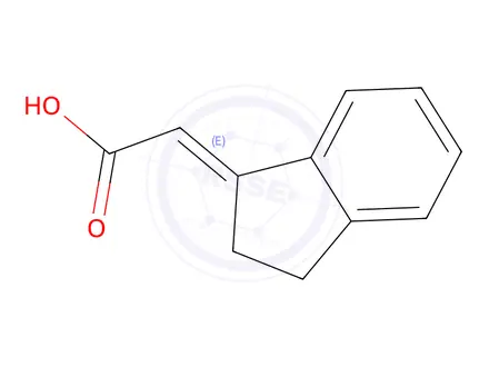 Chemical structure of (E)-2-(2,3-dihydro-1H-inden-1-ylidene)acetic acid