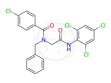 Chemical structure of N-benzyl-4-chloro-N-(2-oxo-2-((2,4,6-trichlorophenyl)amino)ethyl)benzamide
