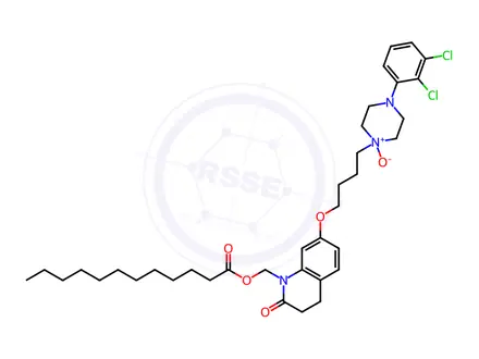 Chemical structure of 4-(2,3-Dichlorophenyl)-1-(4-((1-((dodecanoyloxy)methyl)-2-oxo-1,2,3,4-tetrahydroquinolin-7-yl)oxy)butyl)piperazine 1-oxide